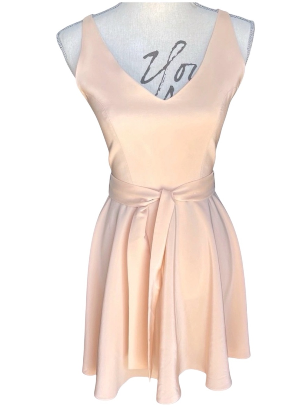 Amanda Uprichard Blush Silk V-Neck Removable Belt Cross Back Strap Dress (XS)